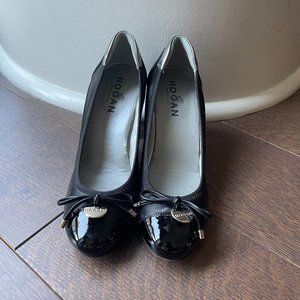 Hogan Black Patent Leather Block Heel Size IT 35